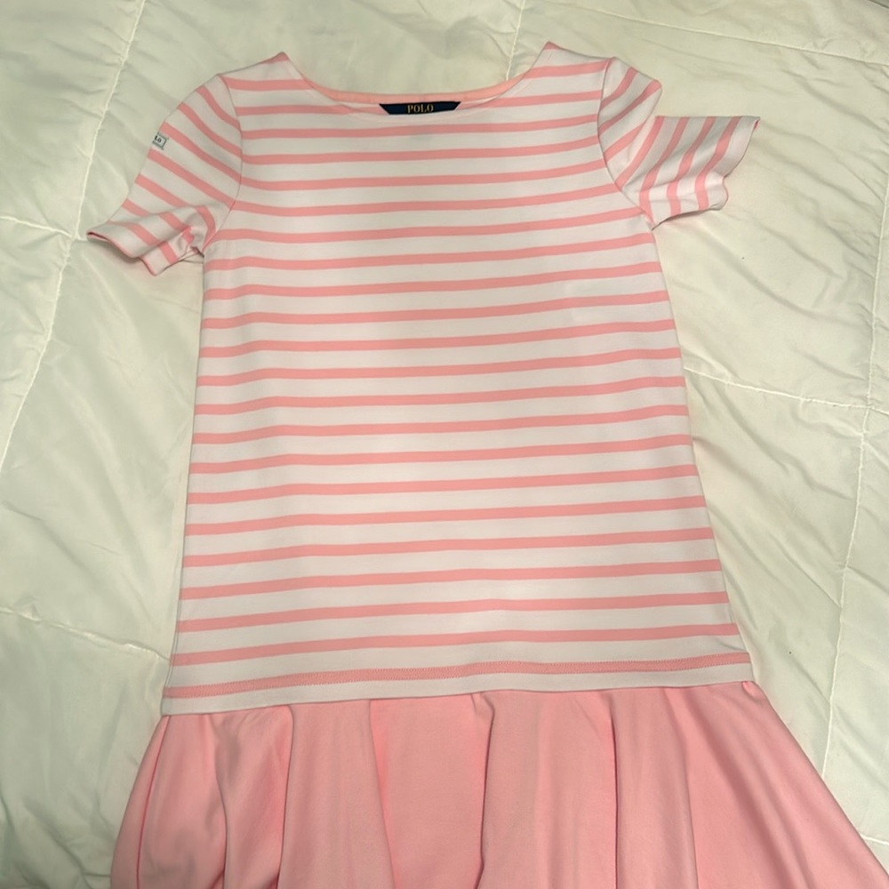 NWOT. Pink striped dress with solid flouncy bottom